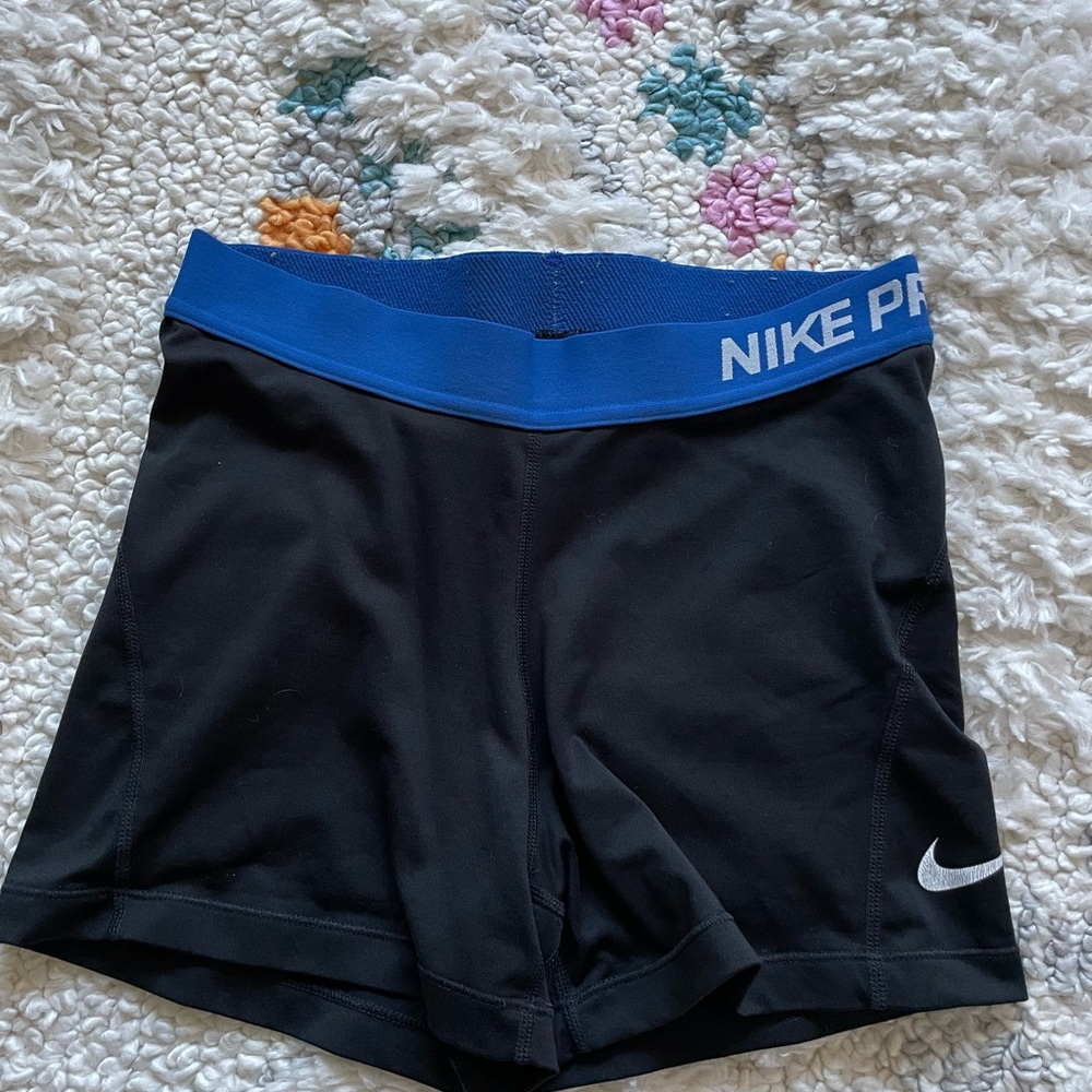 Nike Women's Black Bike Shorts with Blue Waistband